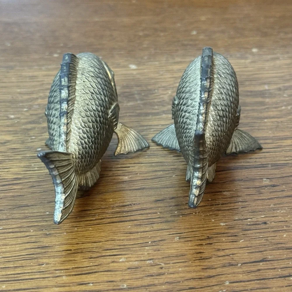 Vintage Brass Fish Salt & Pepper Shakers Set Pair 3